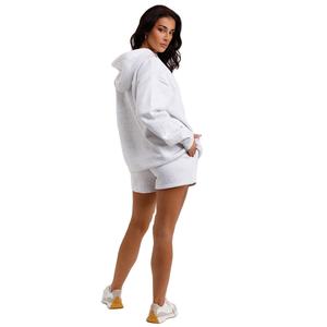 ชุดเซ็ตฮู้ดดี้และกางเกงขาสั้นผู้หญิงสไตล์แฟชั่นเมือง ผ้าฟลีซทรงโอเวอร์ไซส์ สวมใส่สบายๆ รับผลิตแบบ OEM และติดฉลากสินค้าส่วนตัว - Product Image 5