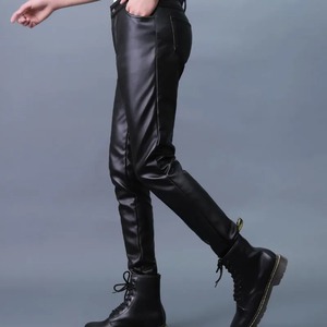 Pantalones de cuero genuino de invierno para hombre, pantalones gruesos y cálidos, pantalones negros ajustados elásticos de cuero Real para hombre - Product Image 5
