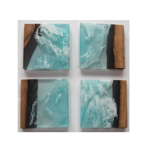 Dessous de verre en résine et en pierre de bois de différentes couleurs pour boissons en bois de pin naturel et en résine Cadeau de pendaison de crémaillère Lot de 4 tailles personnalisées - Product Image 6