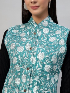 Femmes beau coton indien main bloc imprimé Kantha vestes Designer réversible demi manches matelassé hiver automne Floral - Product Image 2