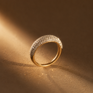 14k Gold Pav Diamond Dome <b>Ring</b> with Emerald Cut Pink <b>Sapphire</b> - Product Image 5