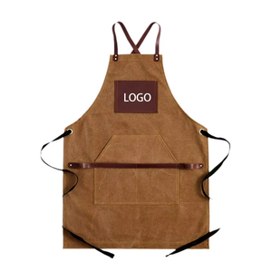 Tablier de cuisine en toile de coton robuste, logo personnalisé, tablier de chef à porter autour du cou avec poches pour l'artisanat, le barbecue, le dessin - Product Image 1