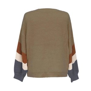 เสื้อสเวตเตอร์ขนสัตว์/อะคริลิคหนาลายทางลำลองของผู้หญิงสำหรับฤดูหนาวแขนเสื้อคอวีและรูปหัวใจ - Product Image 6