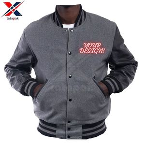 Chaqueta Universitaria Unisex Delgada con Cuello Alto, Mangas de Lana y Cuero, Logotipo Frontal Ecológico, Servicio OEM - Product Image 4