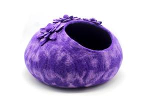 100% <b>Wool</b> <b>Felted</b> Luxury Cat House Purple Floral Cat Bed Cave Handmade Nepal Trained Artisans Modern Eco-Friendly Fashionable - Product Image 2