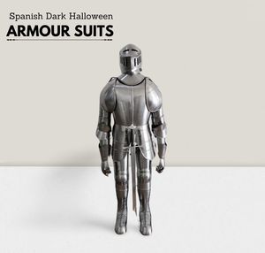 Traje de cuerpo completo de caballero oscuro español de plata medieval del siglo XV, traje de Halloween de armadura cruzada - Product Image 1