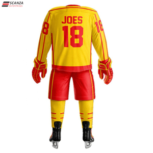 Ensembles d'uniformes de hockey sur glace rouge personnalisables 100% Polyester Logo personnalisé Nom de l'équipe Séchage rapide Respirant Approprié à l'âge Unisexe Adulte - Product Image 3