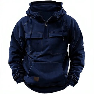 เสื้อฮู้ดผู้ชายแบบซิป ¼  แฟชั่นสำหรับออกกำลังกายกลางแจ้งและในยิม มีกระเป๋าแบบคาร์โก้และปกแบบมีฮู้ด - Product Image 6