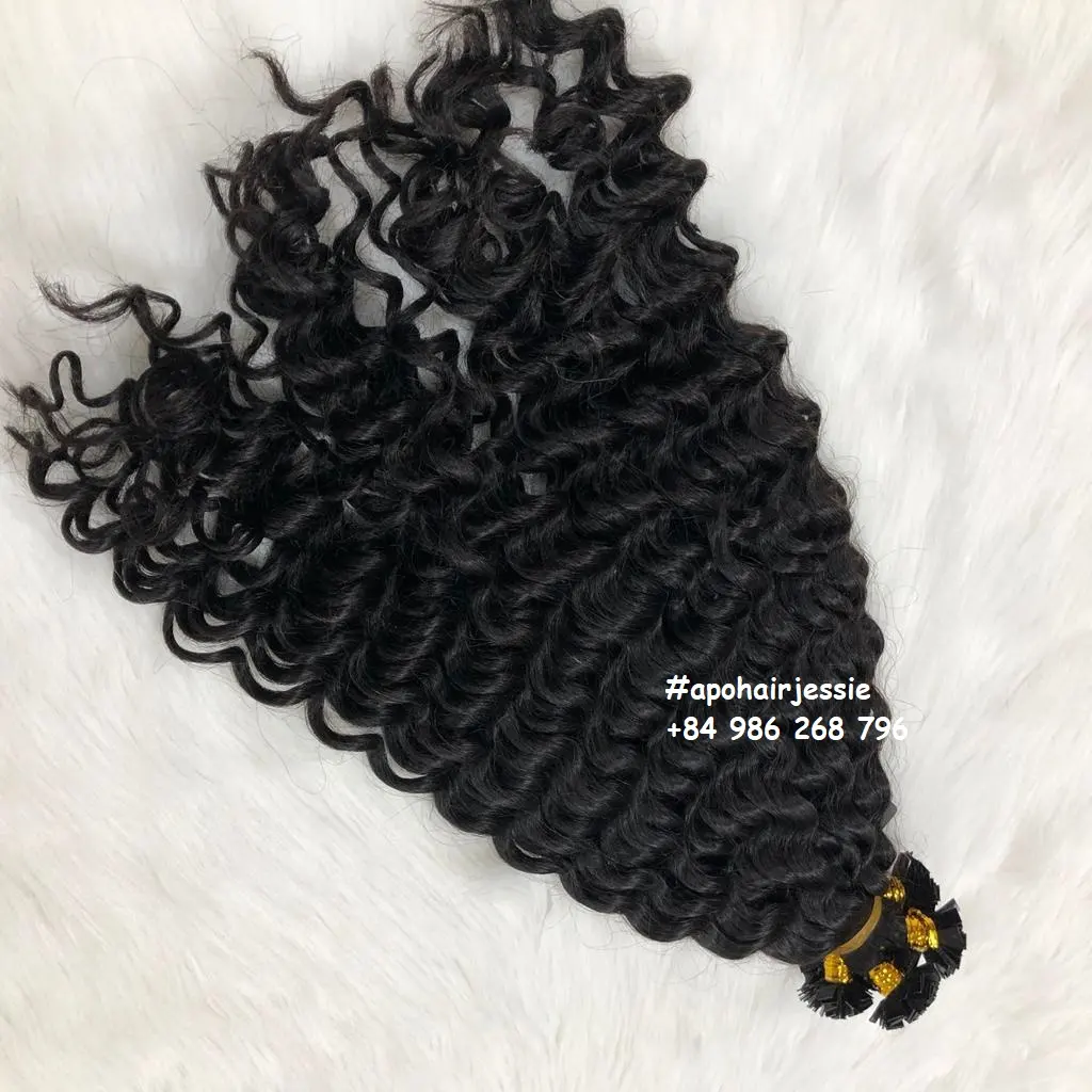 Tốt nhất sâu lượn sóng nguyên Brazil tóc Keratin tip phẳng k tip giá bán buôn từ nhà máy # 1B màu sắc tự nhiên vietnames tóc con người