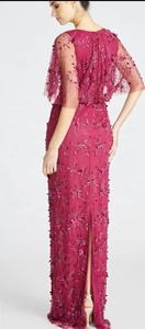 Chandni Export bordado a mano totalmente embellecido pétalo columna vestido de cóctel sin mangas diseño Lycra Material Color Borgoña - Product Image 2