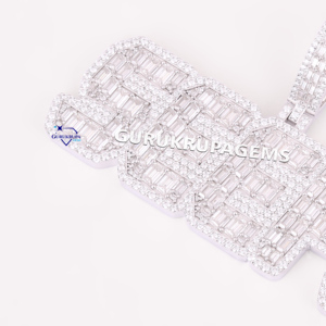 Colgante cultivado en laboratorio Baguette en plata sólida 925, pieza personalizada para hombre, joyería helada de moda para estilo Hip Hop moderno - Product Image 5