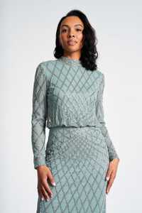 Luxury Exquisite <strong>Plus</strong> <strong>Size</strong> <strong>Prom</strong> <strong>Dress</strong> Long Sleeve Elegant High Neck Beaded Decorated Party Gown Classic Knee -Length Embroidery - Product Image 2