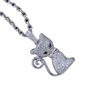 925 pendentif chat en argent sterling pour femmes filles laboratoire cultivé diamant glacé chat pendentif chaîne Kitty charme Hip Hop bijoux - Product Image 2