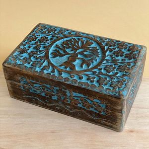 Boîte de rangement en bois colorée Arbre de vie |   Travail artisanal soigné |   Fournisseur en gros - Product Image 1