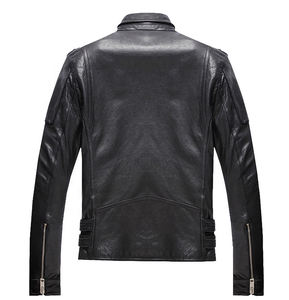 Chaqueta de Cuero Vacuno Negro de Alta Calidad para Hombre 2024, Chaqueta de Motociclista Personalizada con Cuello Alto, Ligera para Invierno, con Bolsillos, Genuina y Resistente al Viento - Product Image 2