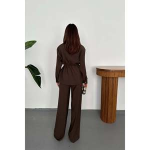 Brown Button Detail Shirt And Ribbed <b>Trousers</b> - Brown - Product Image 6