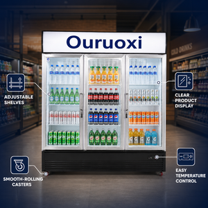 Ouruoxi Commercial <strong>Display</strong> Refrigerator &amp; Freezer with LED Light High Quality <strong>Cubical</strong> Design 2-3 Doors for Hypermarket Use - Product Image 6