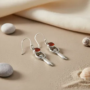 Boucles d'oreilles en argent sterling 925 pour femmes, pendentif goutte d'eau avec cornaline, grenat, émeraude, perle, diamant, plaqué or - Product Image 2