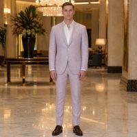 Jas Pria Lilac Grey Motif Kotak-kotak Halus Single Breasted Dua Kancing Kerah Peak Lapel Saku Lipat Jas Bisnis Pria Jas Pengantin Pria Custom MTM