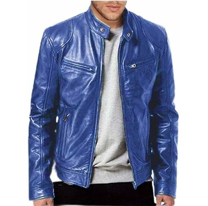 Vestes en cuir élégantes pour hommes fabriquées en usine Streetwear respirant mode veste en cuir bleu solide pour hommes - Product Image 1
