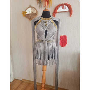 Vestido Bodycon de Macramé para Festivales, Atuendo para Burning Man con Cintura Natural y Tela Metálica - Product Image 1
