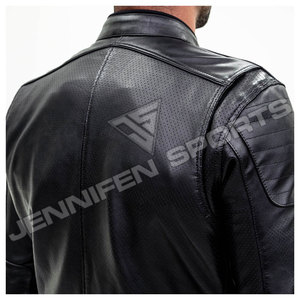 Chaqueta de cuero de motocicleta de alta calidad personalizada, bolsillos delanteros de cuero perforado y suave para hombre, cierre de cremallera, forro interior acolchado - Product Image 5