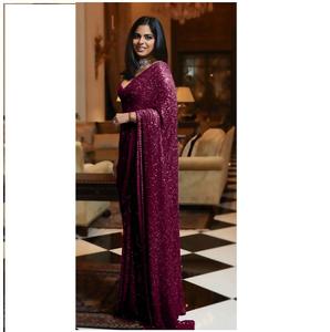 Saree ethnique Design traditionnel Séquence Saree avec chemisier Banglori Fantaisie Soie Sari pour les femmes pour la fête Indian Export Fashion - Product Image 1