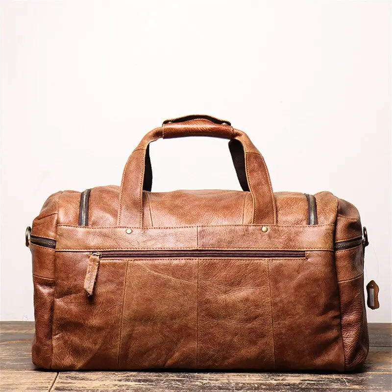 New Large Capacity Vintage Brown Genuine Leather Business Men Travel Bags Cowhide Duffle Bag