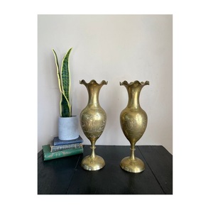 Modern Elegant Two-Piece Brass <b>Flower</b> Vase Pot Set Custom Abstract Logo Pattern for Home Decor New Arrival Made from Aluminium - Product Image 1