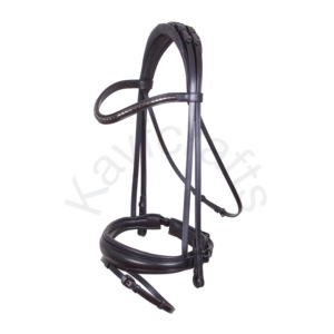 Brida de doma negra con banda curva plateada para cejas, banda para la nariz y tocado acolchado anatómicamente - Product Image 1