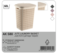 Panier de rangement rectangulaire 60L en jute et plastique PP tissé par injection, écologique, durable, design moderne, ventilé, multifonctionnel pour buanderie et salle de bain
