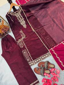 Conjunto de Kurta y Palazzo de Diseño para Mujer en Seda Gmy con Dupatta Bordada, Traje Étnico para Fiestas - Product Image 4