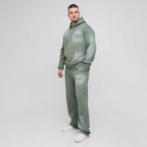 Ensemble survêtement personnalisé 2 en 1 avec capuche, pantalon de survêtement et sweat-shirt streetwear, délavé au soleil, effet pierre, lavage à l'acide, 100% coton pour homme - Product Image 6