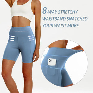 Shorts de Yoga de Cintura Alta para Mujer, con Logotipo Personalizado, Elásticos, Transpirables, Ecológicos, de Spandex/Nailon, para Entrenamientos de Yoga, Color Sólido - Product Image 3