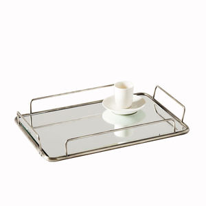 Metal brillante pulido con vidrio para el hogar Hotel restaurante vajilla plato para servir comida Hotel restaurante aperitivos bandeja para servir - Product Image 6