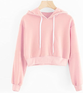 Sweat à capuche épais en coton de haute qualité pour femmes nouveau design haut court à capuche ample avec logo avant pour l'hiver - Product Image 2