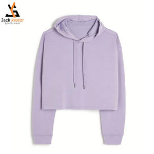 เสื้อฮู้ดครอปแบบซิปสั้นสำหรับผู้หญิง แฟชั่นคุณภาพสูง ขายส่ง รับทำโลโก้ตามสั่ง สวมใส่สบาย สไตล์ลำลอง - Product Image 1