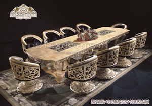 Juego de Mesa de Comedor de Madera de Teca Tallada a Mano de Estilo Francés para 6 Personas, Muebles de Comedor Modernos y Lujosos - Product Image 4