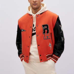 เสื้อแจ็กเก็ตเบสบอลแขนยาว,เสื้อแจ็กเก็ตเบสบอลผ้าขนสัตว์สีแดงกำหนดได้เองฮิปฮอป - Product Image 6