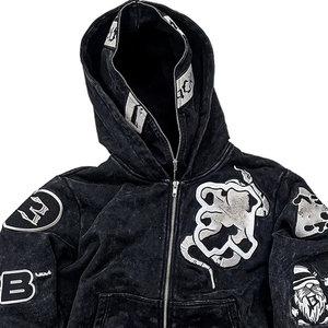 Sweat à capuche personnalisé en molleton 100 % coton, coupe oversize, avec fermeture éclair intégrale, poches et double capuche, imprimé sur mesure, style streetwear - Product Image 5