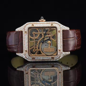 นาฬิกาสายหนัง Moissanite ประดับเพชรเคสสแตนเลสสำหรับผู้ชาย - Product Image 1