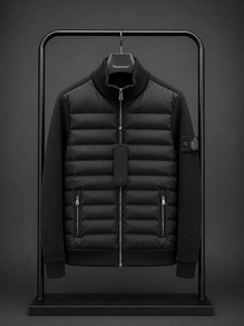 Blouson matelassé hybride de luxe pour homme, d'hiver, style bomber, thermique, à quart de zip, décontracté, imperméable, pour l'extérieur, avec devant non-tissé - Product Image 3