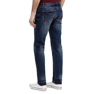Jean en denim décontracté et confortable pour homme, coupe droite, taille mi-haute, finition délavée - Product Image 3