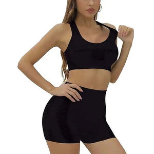 Venta al por mayor de ropa deportiva activa pantalones cortos acanalados Yoga Set Gimnasio Ropa deportiva Mujeres Sujetador deportivo Entrenamiento Yoga Short Set - Product Image 3