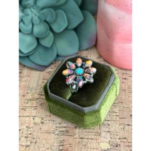 Southwest Handmade Turquoise Opal Sterling Silver <b>Adjustable</b> <b>Ring</b> - Product Image 3