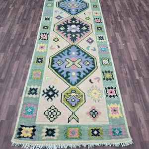 พรมขนสัตว์โบราณคุณภาพสูงพรมผูกปมด้วยมือหรูหราห้องรับแขก2.8x8สีเขียวขนาดเล็กลายดอกไม้ - Product Image 1