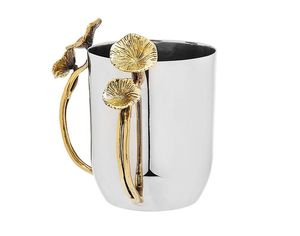 Tasse de fantaisie de verres en métal de haute qualité polie argentée et brillante avec poignées uniques plaquées or du fournisseur indien - Product Image 1