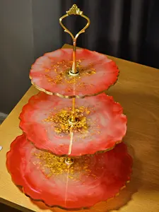 Support de dessert à gâteau en résine à 3 niveaux de conception standard servant un cercle rond avec support en laiton pour outils de gâteau en résine décoratifs de mariage - Product Image 6