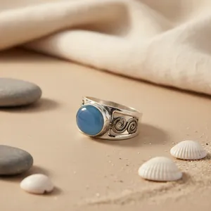 Anillo Delicado de Plata de Ley 925 con Calcedonia Azul en Corte Oval y Pera para Mujer, Chapado en Rodio, Joyería Fina para Regalo - Product Image 1