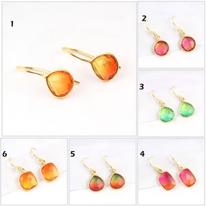 Trending-pendientes de plata de ley 925 con gancho colgante, joyería de moda, color naranja, de cuarzo, chapado en oro - Product Image 2